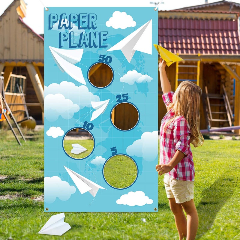 TICIAGA Paper Plane Toss Game Banner, Throwing Target Banner for Glider Airplane, Fun Add-on Toys for Flying Paper Plane, Outdoor Sport Activity for Kids, Airplane Theme Birthday Party Decoration - Image 3